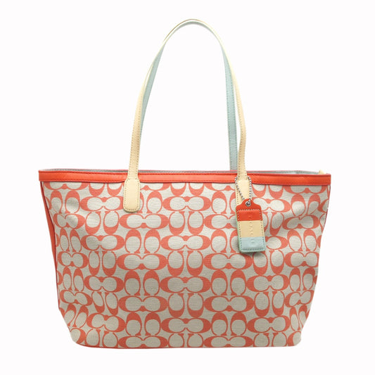 COACH コーチ シグネチャー トートバッグ ショルダーバッグ 23107 キャンバス レザー オレンジ レディース