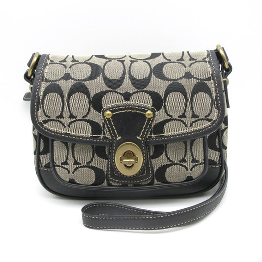 COACH コーチ シグネチャー ミニ ショルダーバッグ クロスボディ 斜め掛け ポシェット F10566 キャンバス レザー ブラック レディース