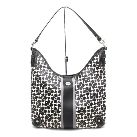 COACH コーチ ショルダーバッグ F15136 シグネチャー ストライプ PVC レザー ブラック ホワイト レディース