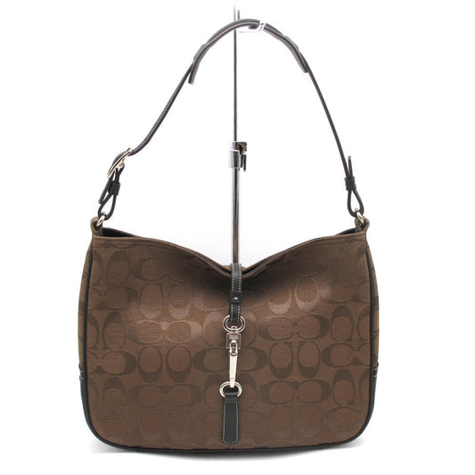 COACH コーチ シグネチャー クリップ ホーボー ショルダーバッグ 6091 キャンバス レザー ブラウン レディース