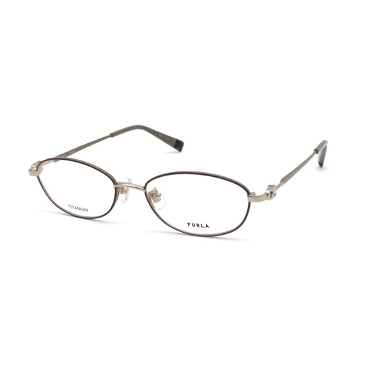 Furla フルラ メガネ フレーム VFU610J チタン オーバル 07EN ブラウン モカグレー 52 17 138 ケース付き アイウェア サングラス レディース 未使用品