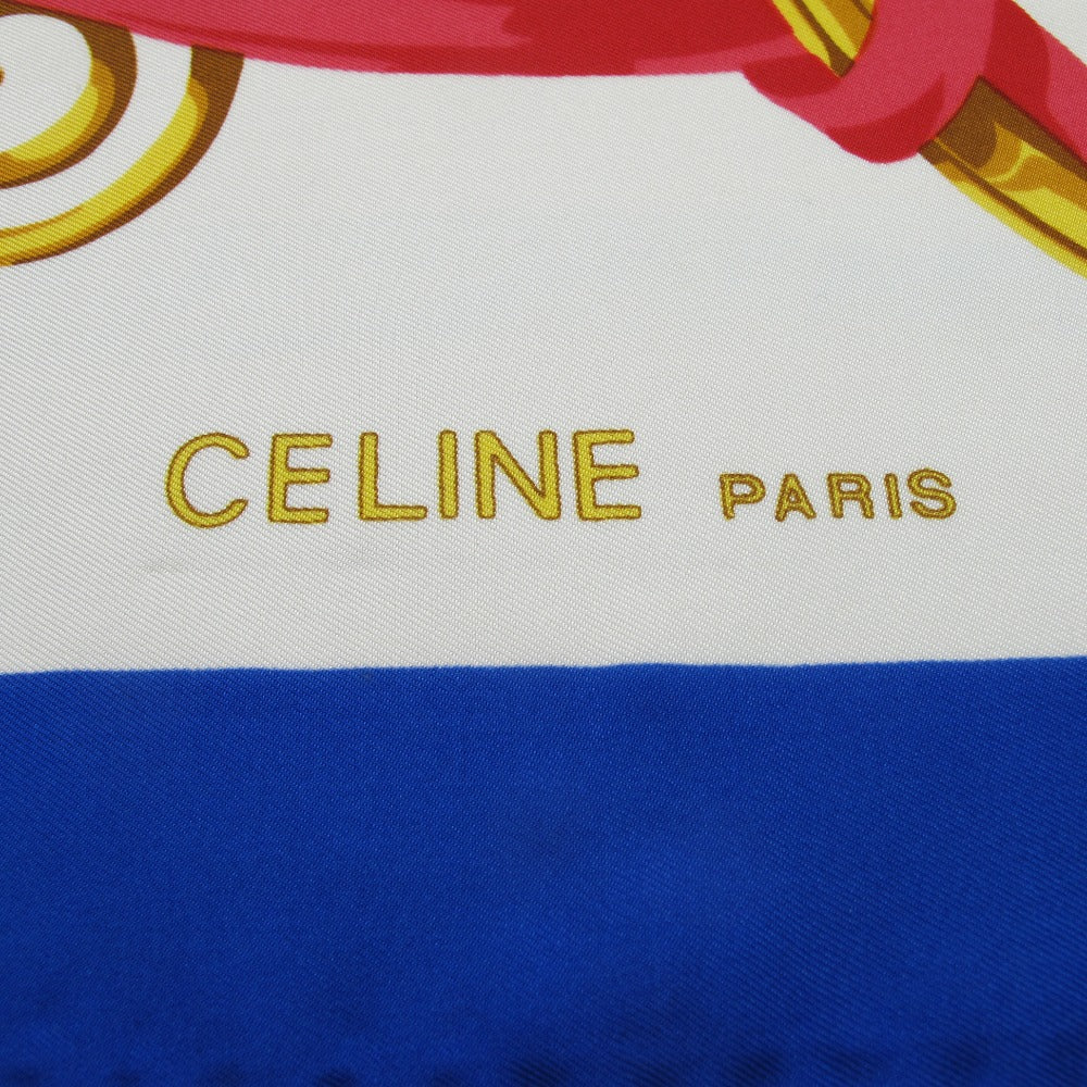 CELINE セリーヌ シルク スカーフ 大判 カレ ヴィンテージ ロゴ チェーン リボン レディース ブランド小物 服飾雑貨