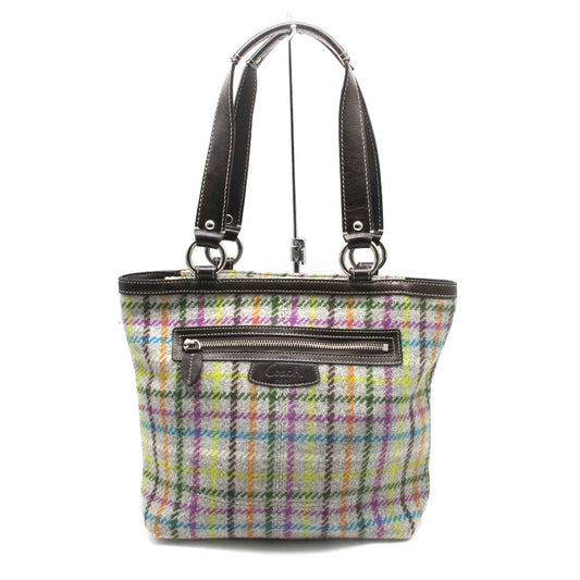 COACH コーチ トートバッグ ショルダーバッグ チェック柄 ツイード ウール レザー グレー F15536 レディース