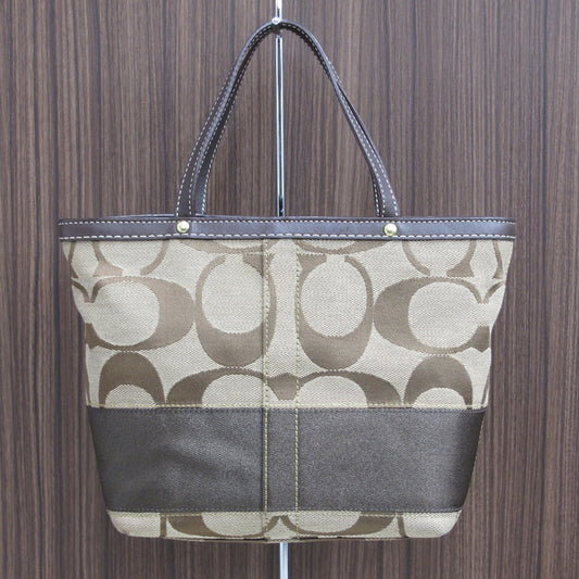 COACH コーチ シグネチャー ミニ トートバッグ ハンドバッグ 10123 キャンバス レザー ブラウン レディース