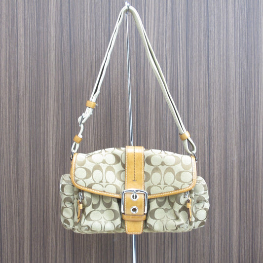 COACH コーチ ショルダーバッグ シグネチャー ナイロン ベージュ キャメル レディース