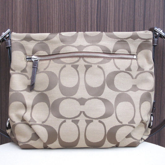 COACH コーチ ショルダーバッグ トートバッグ 斜め掛け ナイロン シグネチャー ベージュ レディース