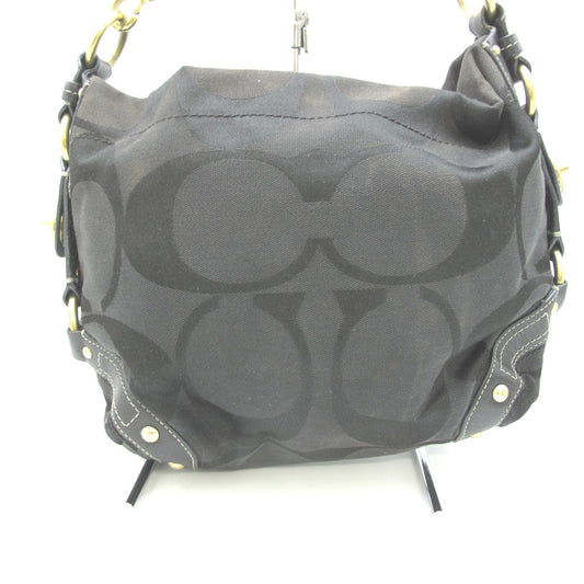 COACH コーチ ハンドバッグ セミショルダーバッグ ブラック モノグラム ナイロン レザー レディース