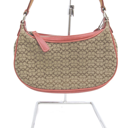 COACH コーチ ショルダーバッグ 斜め掛け レッド ベージュ シグネチャー ナイロン レザー レディース 6344