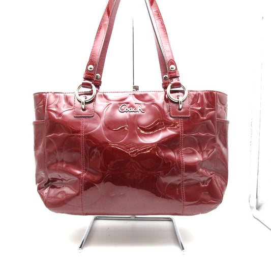 COACH コーチ ハンドバッグ 表ロゴ PVC エナメル ワインレッド レディース F17728