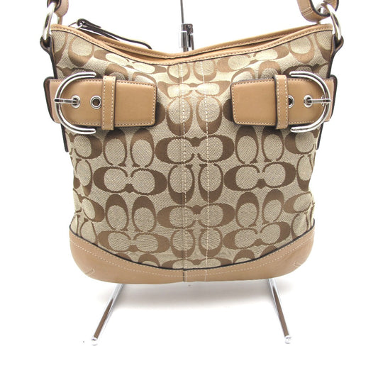 COACH コーチ ショルダーバッグ 斜め掛け シグネチャー ナイロン レザー ベージュ レディース F03574