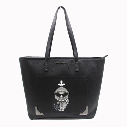KARL LAGERFELD カールラガーフェルド ラージ トートバッグ ショルダーバッグ アートワークパッチ 騎士 ブラック シルバー