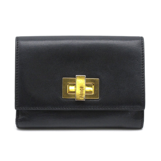 FENDI フェンディ 二つ折り財布 ピーカブー ウォレット ターンロック レザー ブラック 8M0359