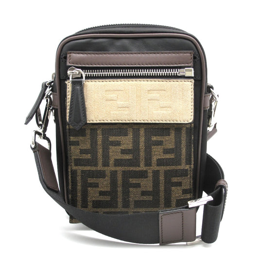 FENDI フェンディ ショルダーバッグ ミディアム メッセンジャー SANTANDER クロスボディ ズッカ ジャガード ナイロン スエード レザー 7VA488 美品