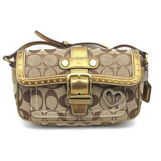 COACH コーチ ショルダーバッグ シグネチャー ポシェット クロスボディ 斜め掛け ゴールド ベージュ ハート レディース 1485