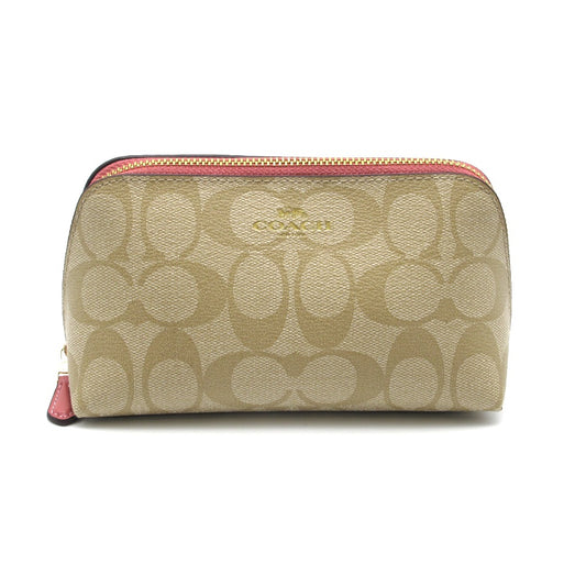 COACH コーチ ポーチ シグネチャー メイク 化粧 コスメ 小物 ベージュ ピンク PVC レディース F53385 美品