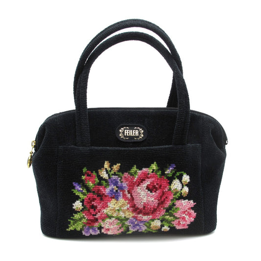 FEILER フェイラー ハンドバッグ マリアンヌ シュニール織 パイル 花柄 フラワー ブラック レディース
