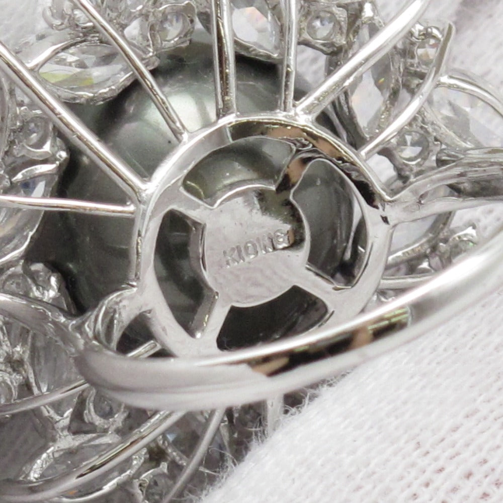 リング・指輪 K10WG ホワイトゴールド ジルコニア 人工真珠 フェイクパール 15mm玉 約11g 12号 13号 大粒 ジュエリー アクセサリー