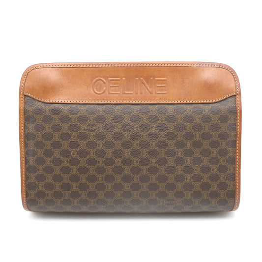 CELINE セリーヌ セカンドバッグ ロゴ型押し マカダム柄 クラッチ ポーチ PVC レザー ブラウン